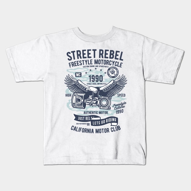 Street Rebel Motorcycle, Vintage Retro Classic Kids T-Shirt by CoApparel